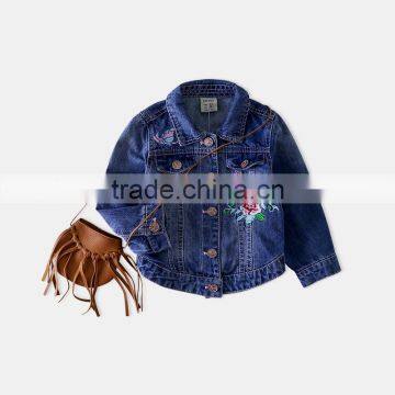 S60597B 2017 Girls Vest Turn Collar Children Clothes Embroidery Waistcoats Long Sleeve Kids Jeans Jackets photo-2