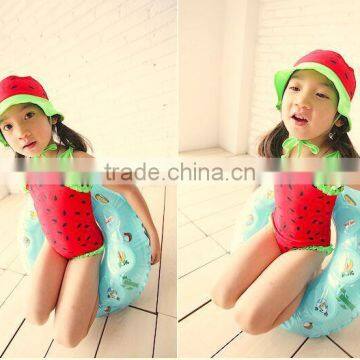 2015 Baby girls swim suit watermalon swim suit girls swimming suit red and green swimsuit with hat