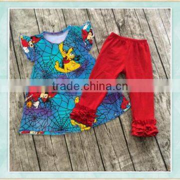 Halloween costume manufacturers china flutter sleeve cartoon print outfit fall wear clothes for little kids