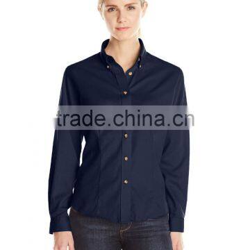 Cheap Women's Poplin Button Down Collar Long Sleeve Work Shirt photo-2
