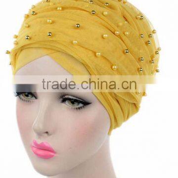New Pearl Gypsophila Net Headdress Hooded Hat Long Tail Hat Hat Muslim Hat photo-4