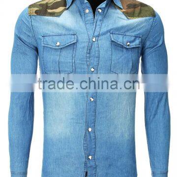 2015 double pocket west US cowboy denim jean quality men shirt