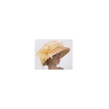 57cm Light Yellow Womens Church Hats With 9cm Down Straw Braid Sewing Brim