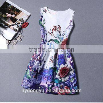 lily tulip daffoil d flower polyester women printed A line dress/sym rose multi design sleeveless A line dress skirt