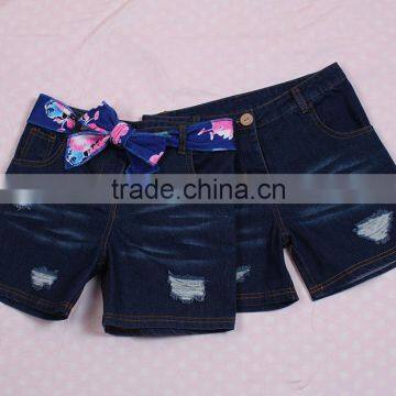 Latest Fashion Design Little Girls Denim Jeans Shorts With Belt Popular Broken Hole Style Wholesale Store Buttons Stylish Shorts photo-6