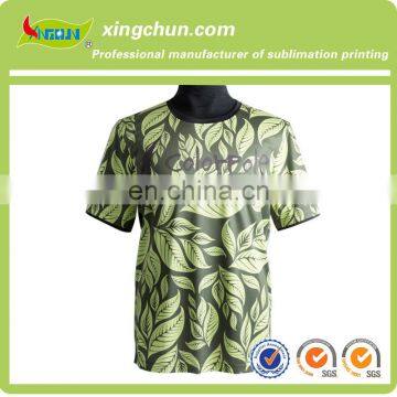 Hot sale leaf round neck 100% polyester customize dye sublimation printed T shirts