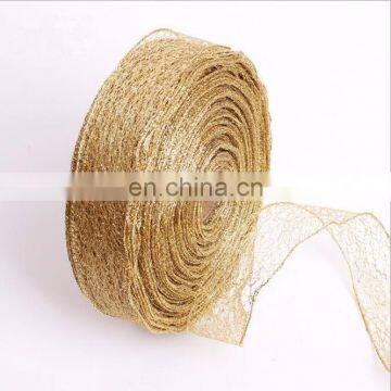 Polyester Grid Red and Gold Grosgrain and Satin Ribbon Christmas Decoration DIY Handmade Materials