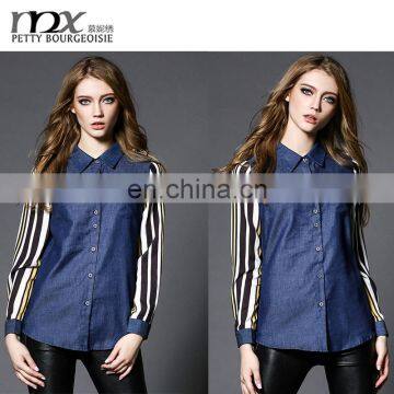 2016 Spring latest fashion women clothing lady tops striped blouse new design for office