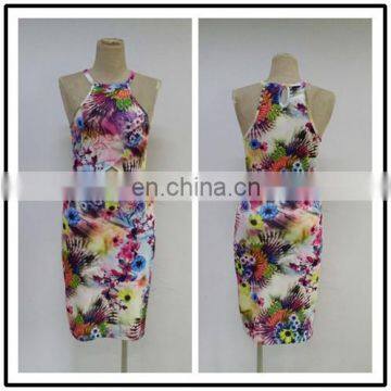 2016 Summer Hawaii Flower Printed Halter Neck Sleeveless European Fashion Lady Bodycon Dress for Party NT6745