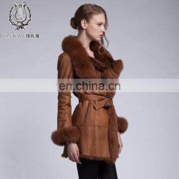 Luxury Fox Fur Trimmed Sheepskin Fur Garment Winter Fox Fur Hood Fur Jacket Bonjovi Original Design DOUBLE FACE Fur Coat photo-3