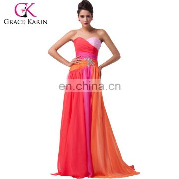 Hot Sale Elegant Design Grace Karin Sexy Strapless Red Chiffon Long Cheap Prom Dresses CL6069-2#