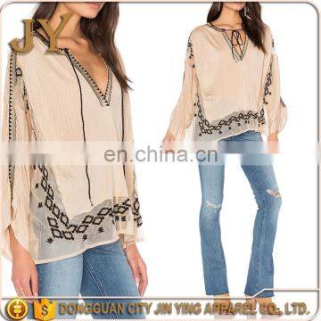 The fashion BOHO custom embroidered design for women blouses and tops with long sleeve