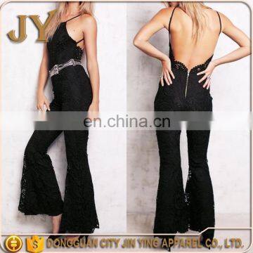 Sexy Halter Ladies Black Lace Jumpsuit Sleeveless Strap Jumpsuit Sexy Backless Jumpsuit