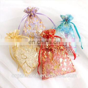 Wholesale silk screen printing organza bags with logo ribbon