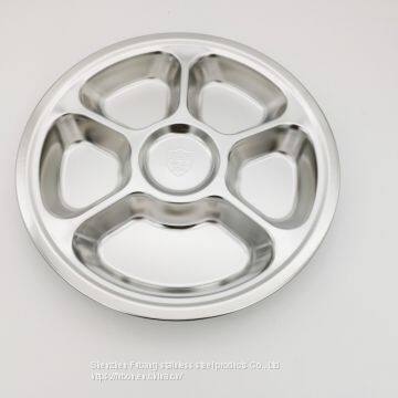 Stainless Steel round food Plated 3  4  5  6  compartment Fast food Tray