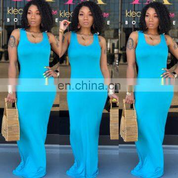 2020 New Arrivals Women Solid Color U-Neck Casual Dresses Ladies Bodycon Long Dresses Women Summer Dresses photo-2