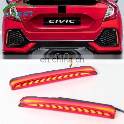 1Pair LED Rear Bumper Fog Lamp Brake Light Dynamic Turn Signal Reflector For Honda Civic Type R 2016 2017 2018 2019 2020