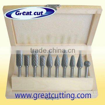 10 pcs carbide rotary files in wooden box