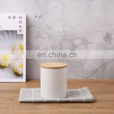 Mini Small Custom Airtight White Kitchen Ceramic Caddy Canister Tea Herbs Container Storage Bottles Jars With Bamboo Lid