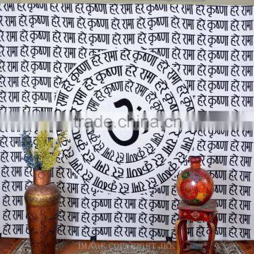 Indian Tapestry Cotton OM Meditation Spiritual Print Black Vintage Wall Hanging Tapestries Throw Mandala Print Bedsheet