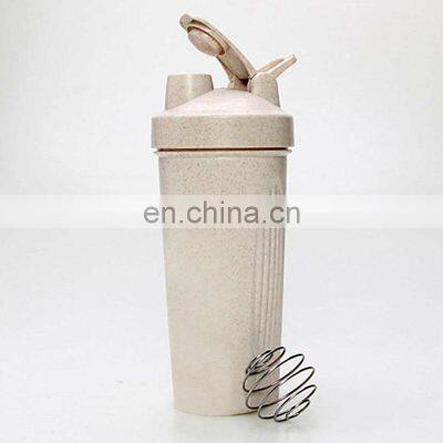 Hot Bpa Free 600ML Reusable Wheat Straw Protein Shaker Bottle With Mixer Ball For Outdoor Sports Gym Fitness With Custom Logo