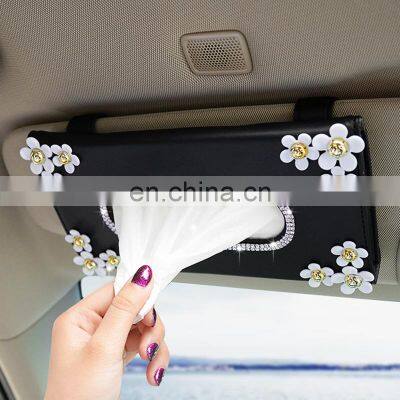 Autoaby Car Crystal Paper Box with Chrysanthemum Crystal Tissue Box Cae Interior Decoration Accessories for Sun Visor Type