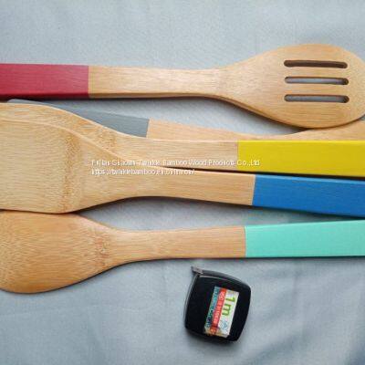 Bamboo Utensil Set With Colorful Handle Wholesale Colorful Bamboo Cooking Spatula Set photo-4