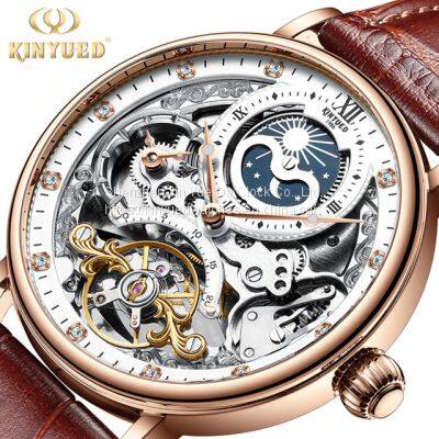KINYUED stainless steel luxury leather waterproof quartz oem brand hands wristwatches custom logo wrist mens watchHot sale products