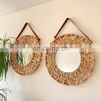 Wholesale Wall Decor Large Sunburst Water Hyacinth Mirror Boho Straw Mirror wall Vintage Decoration High Quality