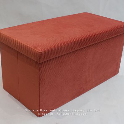 Foldable storage velvet ottoman-orange