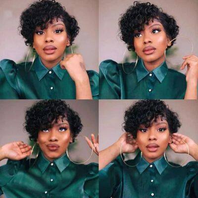 Short Kinky Curly Human Hair Lace Frontal Wig Pixie Cut Wig Human Hair 13X4 Lace Front Natural Brazilian Hair Wigs For Women photo-4