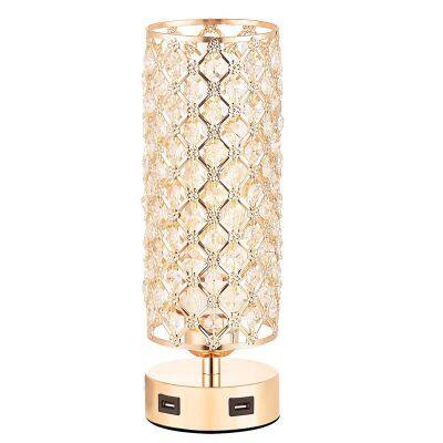 Crystal Table Lamp Touch Dimming Dual USB Charging Table Lamp