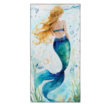 Blue-Green Scallop Mermaid Tail Beach Towel Golden Highlights Quick Dry