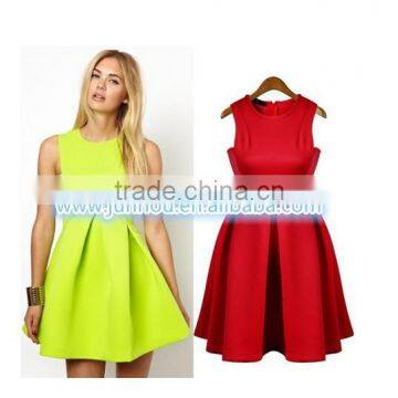 2015 New Dresses Women Clothes Fall Fashion Sheds Solid Sleeveless Casual Party Clothes Slim Waist Ladies Evening Dress