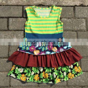 girls baby and kids summer dresses flowers printing slveeless wholesale fancy frocks