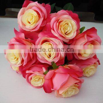 9 Flower Heads Bunch Pink Artificial Rose