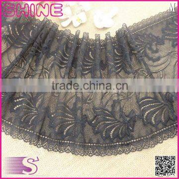 Manufacture Fashion New Style Wide 8.67" Strong Strech Black Flower Soft Spandex Nylon Warp Knitted Fabric lace