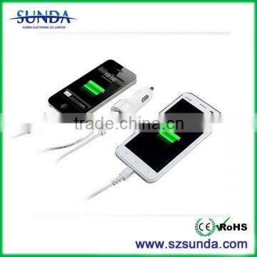 colorful aluminum 2 port 2.1A cell phone car charger with cable