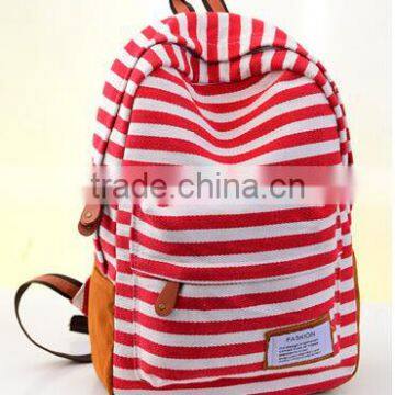 Fashion Simple Strip for Canvas Backpack Navy Blue Shoulder Bag photo-2