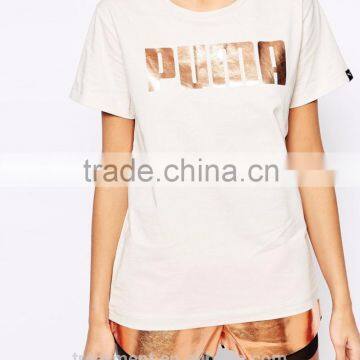 Brand print t-shirts o-neck cotton dress design women apparel wholesaler