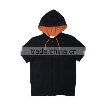 men's short sleeve hoodie/wholesale plain black hoodie sweatshirt