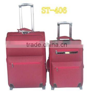manufacture of hot selling luggage two wheels 600D two tone fabric trolley sets