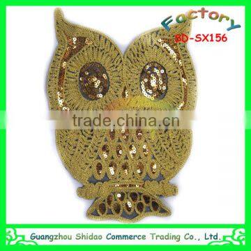 Golden owl design sequin rope embroidery patch