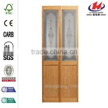 32 in. x 80 in. Baroque Decorative Glass Over Raised Panel Solid Core Unfinished Pine Interior Bi-fold Door