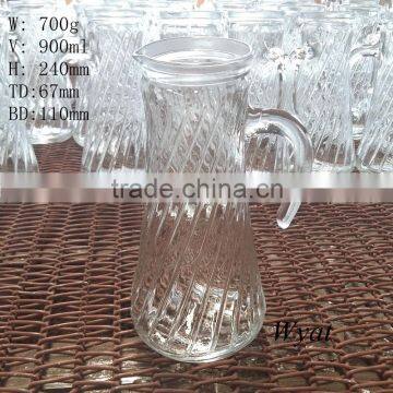 wholesale big capacity 1 litre glass water drinking pots with handle producer