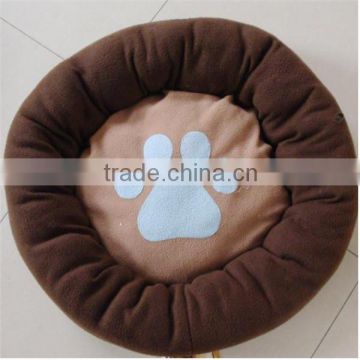 High quality super soft pet round fleece cushion / cozy pet bed with paw embroidery