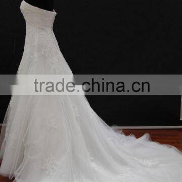Real Factory Sample! Soft Tulle Drapping Belt With Beading Trim Scoop Neckline A-line Wedding Gown photo-3