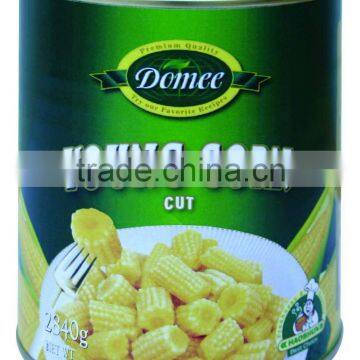 Canned young corn cut, baby corn cut, canned vegetable, canned food