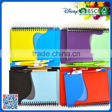 Factory promotional plastic cover spiral notebook in a6 or a5 with secrets pocket and a ball pen                        
                                                Quality Choice