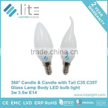 Led Light Bent Tip Tipped Candle Bulb C37 3W RC Driver E12 E14 E26 E27 Base CE RoHS Certifications Plastic Plus Aluminium